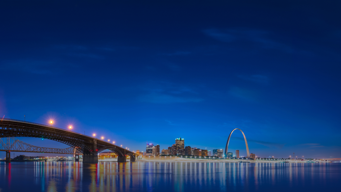 City skyline on the water and bridge